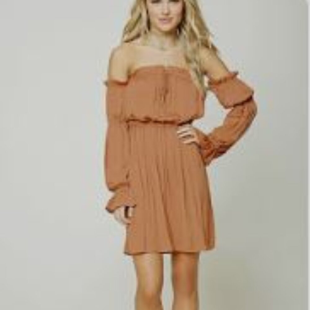 F21 Contemporary Apricot Off Shoulder Peasant Dress Small